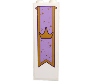 LEGO White Brick 1 x 2 x 5 with Medium Lavender Banner With Gold Crown Sticker with Stud Holder (2454)