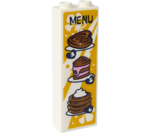 LEGO White Brick 1 x 2 x 5 with 'MENU', '3', '5', '6' and Waffles Sticker with Stud Holder (2454)