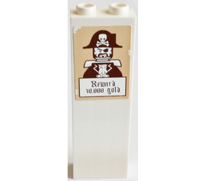 LEGO White Brick 1 x 2 x 5 with Pirate and 'Reward 10.000 gold' Sticker with Stud Holder (2454)