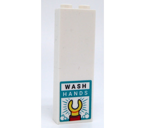 LEGO blanc Brique 1 x 2 x 5 avec 'WASH Mains' et Main Autocollant avec une encoche pour tenon (2454)