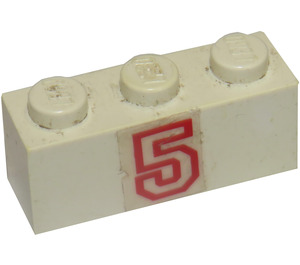LEGO Wit Steen 1 x 3 met '5' in Rood Sticker (3622)
