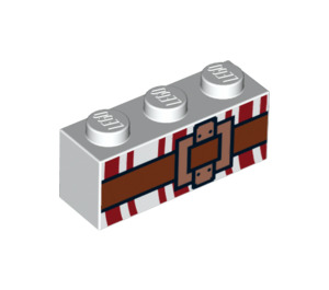 LEGO blanc Brique 1 x 3 avec Courroie et rouge Rayures (3622 / 33501)