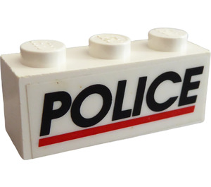 LEGO White Brick 1 x 3 with Black POLICE Red Line Sticker (3622)