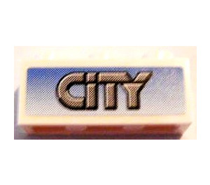 LEGO White Brick 1 x 3 with 'CITY' on Blue Background Sticker (3622)