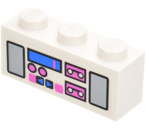 LEGO Weiß Backstein 1 x 3 mit Radio Aufkleber (3622)