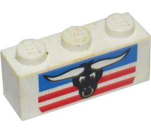 LEGO White Brick 1 x 3 with Red White and Blue Stripes, Steer Head (3622)