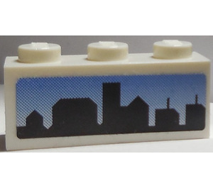 LEGO White Brick 1 x 3 with Skyline with Blue Sky Sticker (3622)