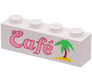 LEGO White Brick 1 x 4 with 'Cafe' & Palm Tree (3010)