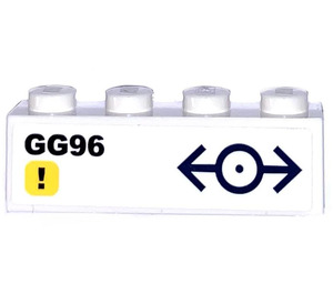 LEGO White Brick 1 x 4 with GG96 left side Sticker (3010)