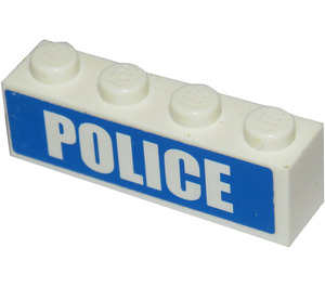 LEGO Weiß Backstein 1 x 4 mit "Polizei" (Narrow Font) Aufkleber (3010)
