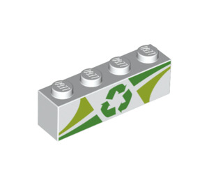 LEGO Hvit Kloss 1 x 4 med Recycling logo (3010 / 65871)