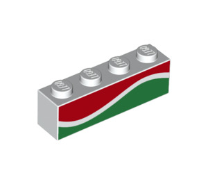 LEGO blanc Brique 1 x 4 avec rouge et Green Wave (3010 / 38856)
