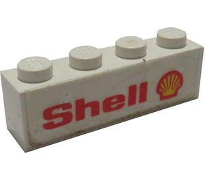 LEGO blanc Brique 1 x 4 avec 'Shell' Text et logo (La gauche Côté) Autocollant (3010)