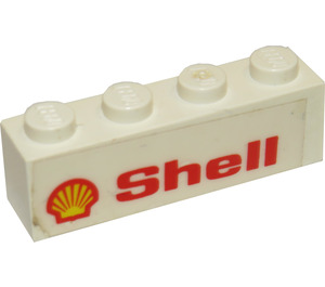 LEGO White Brick 1 x 4 with 'Shell' Text and Logo (Right Side) Sticker (3010)
