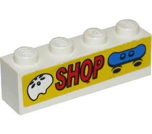LEGO Weiß Backstein 1 x 4 mit "Shop" Aufkleber (3010)
