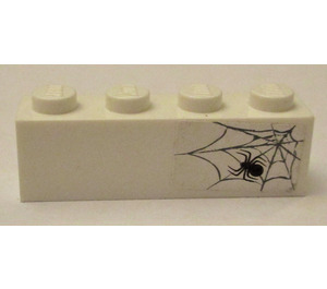 LEGO White Brick 1 x 4 with Spider and Web on Right Side Sticker (3010)