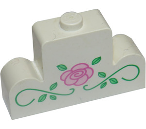 LEGO White Brick 1 x 4 x 2 with Centre Stud Top with Flowers (4088)