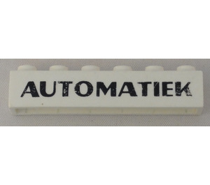 LEGO White Brick 1 x 6 with "AUTOMATIEK" without Bottom Tubes, with Cross Supports