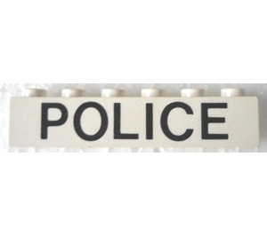LEGO White Brick 1 x 6 with Black "POLICE" Sans-Serif (3009)