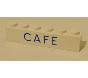LEGO Weiß Backstein 1 x 6 mit Blau "CAFE" (3009)