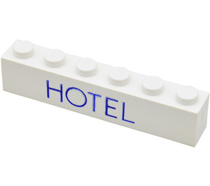LEGO White Brick 1 x 6 with Blue 'HOTEL' (3009)