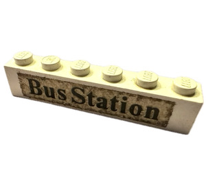 LEGO White Brick 1 x 6 with 'Bus Station' Sticker (3009)