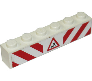 LEGO Wit Steen 1 x 6 met Danger Strepen en Bouw Worker Sticker (3009)