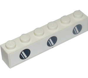 LEGO White Brick 1 x 6 with Dark Blue Round Airplane Windows Sticker (3009)