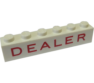 LEGO White Brick 1 x 6 with "DEALER" without Bottom Tubes, with Cross Supports