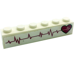 LEGO blanc Brique 1 x 6 avec Heartbeat (La gauche) Autocollant (3009)