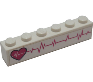 LEGO White Brick 1 x 6 with Heartbeat Pattern (Right) Sticker (3009)