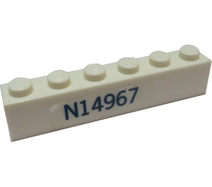 LEGO White Brick 1 x 6 with 'N14967' (both sides) Sticker (3009)