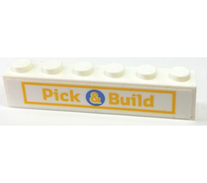 LEGO Bianco Mattoncino 1 x 6 con "Pick e build" Adesivo (3009)