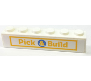 LEGO White Brick 1 x 6 with "Pick and build" Sticker (3009)