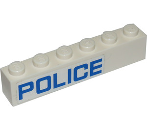 LEGO White Brick 1 x 6 with Police (Left) Sticker (3009)