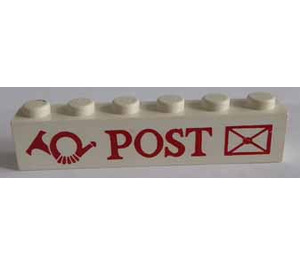 LEGO White Brick 1 x 6 with "POST" and Logo with Envelope (3009)