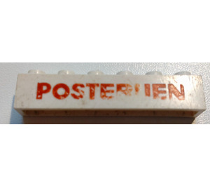 LEGO Bílá Kostka 1 x 6 s "POSTERIJEN" (Červená bold) bez spodních trubiček, s příčnými podpěrami