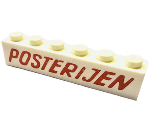 LEGO White Brick 1 x 6 with POSTERIJEN without Bottom Tubes, with Cross Supports