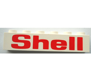 LEGO Biały Cegła 1 x 6 z Czerwony Bold "Shell" (3009)