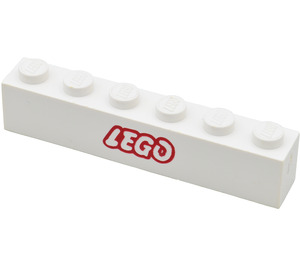 LEGO White Brick 1 x 6 with Red 'LEGO' (Open 'O') Logo (3009)