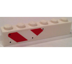 LEGO White Brick 1 x 6 with Red/White Hazard Striped Cut-Off Rectangle (Right Side) Sticker (3009)