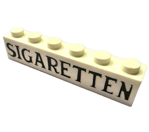 LEGO White Brick 1 x 6 with SIGARETTEN without Bottom Tubes, with Cross Supports