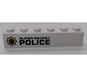 LEGO White Brick 1 x 6 with 'SUPER SECRET POLICE' (Left) Sticker (3009)