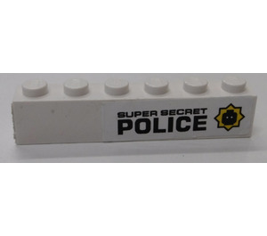LEGO Wit Steen 1 x 6 met 'SUPER SECRET Politie' (Rechtsaf) Sticker (3009)