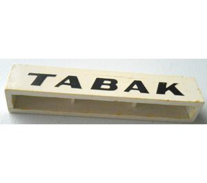 LEGO White Brick 1 x 6 with "TABAK" (Bold, Italic) without Bottom Tubes, with Cross Supports