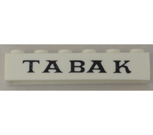 LEGO White Brick 1 x 6 with "TABAK" (Serif, Small) without Bottom Tubes, with Cross Supports