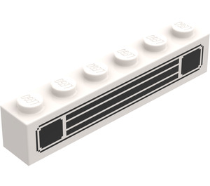 LEGO White Brick 1 x 6 with Town Car Grille Black (3009)