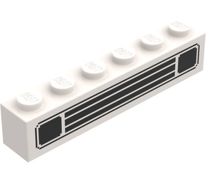 LEGO blanc Brique 1 x 6 avec Town Auto Grille Noir (3009)