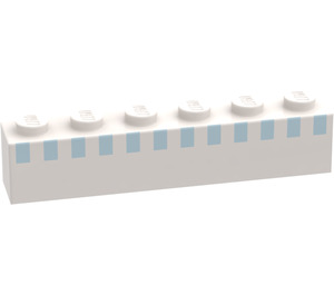 LEGO Hvit Kloss 1 x 6 med Upper 12 Lys Blå Firkanter (3009)