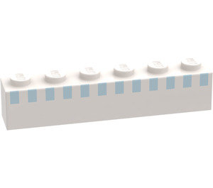 LEGO White Brick 1 x 6 with Upper 12 Light Blue Squares (3009)